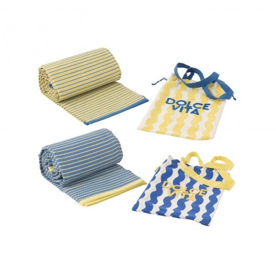 J Line Borsa Stuoia Spiaggia Dolce Vita Cotone Plastica Blu Giallo Assortimento Di 2 Bolsa De Playa Alfombrilla Dolce Vita Alg.