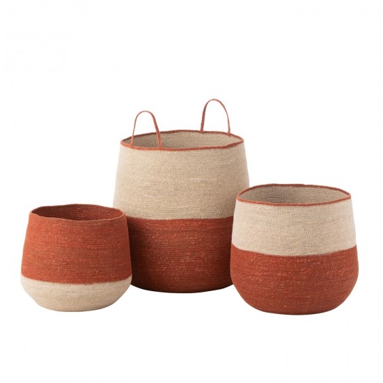 Jline Set Von 3 Körbe Seegras Naturell Terracotta lagerkorb lagerkoerbe.