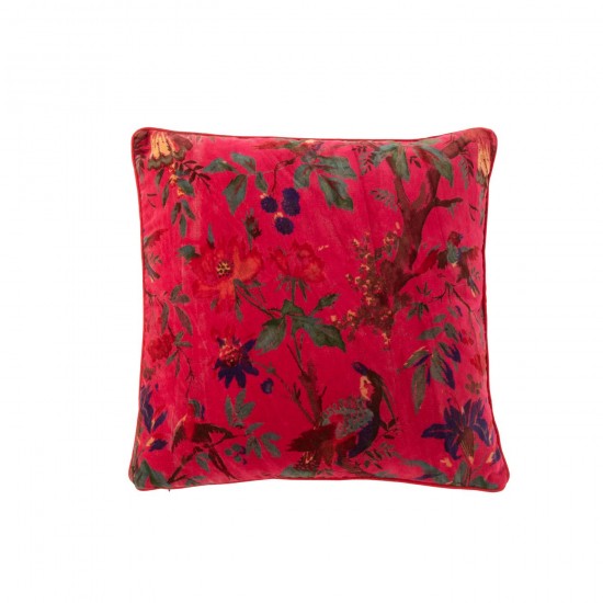 Jline Kissen Vögel Blumen Baumwolle Velours Rosa kissen.