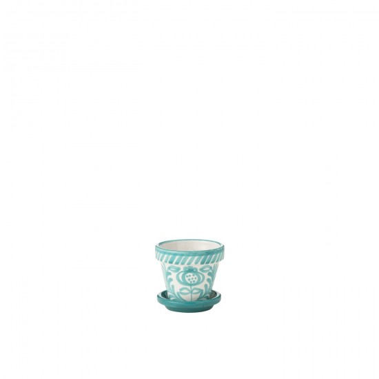 Jline Flowerpot Plate Granada Handmade Painted Ceramic Aqua Extra Small blumentopf blumentoepfe blumenhalter.