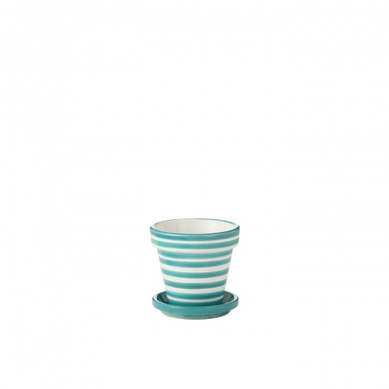 Jline Flowerpot Plate Granada Stripes Handmade Painted Ceramic Aqua Small blumentopf blumentoepfe blumenhalter.