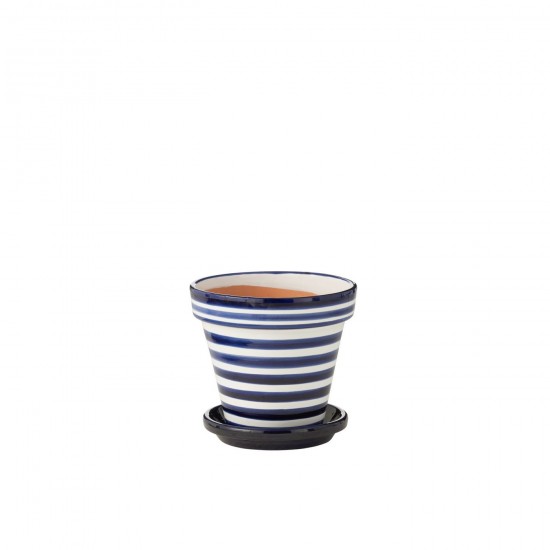 Jline Flowerpot Plate Granada Stripes Handmade Painted Ceramic Cobalto Blue Medium blumentopf blumentoepfe blumenhalter.