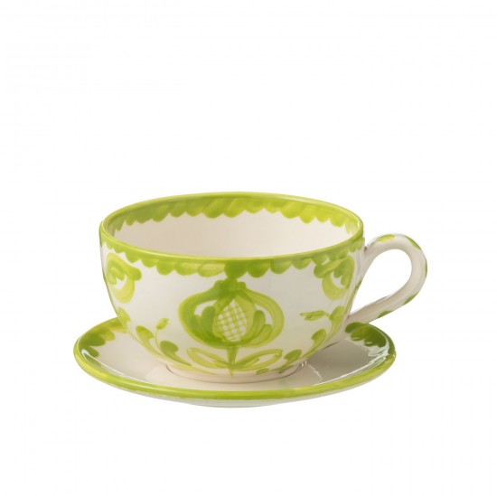 Jline Cup Plate Granada Ceramic White Green Geschirrserie essgeschirr.