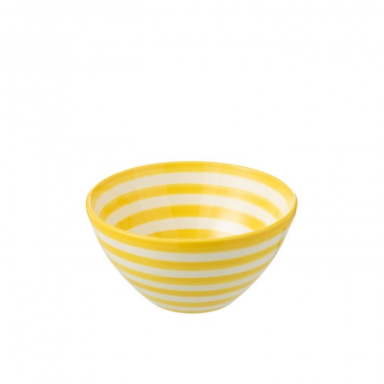 Jline Bowl Granada Stripes High Ceramic White Yellow Medium schuessel schale.