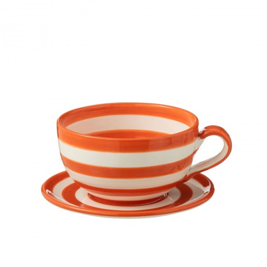 Jline Cup Plate Granada Stripes Ceramic White Orange Geschirrserie essgeschirr.