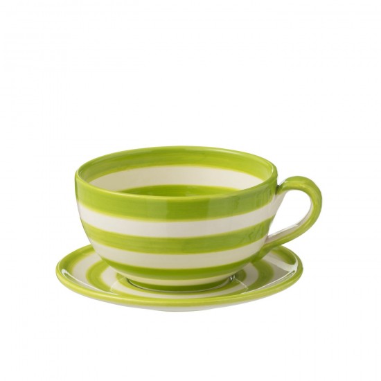 Jline Cup Plate Granada Stripes Ceramic White Green Geschirrserie essgeschirr.