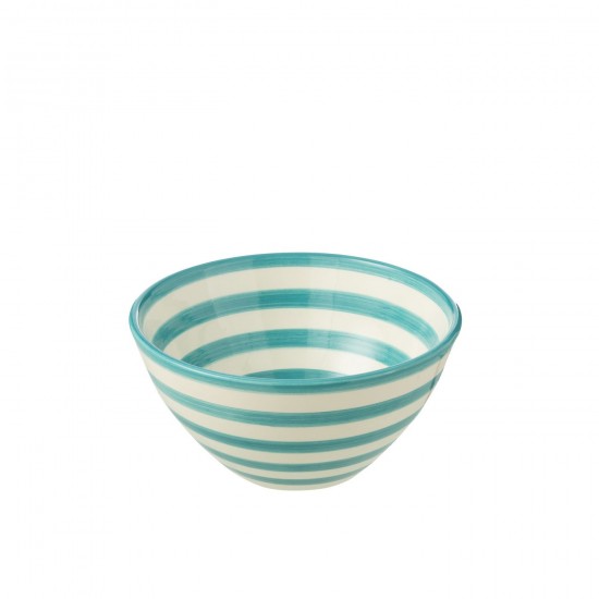 Jline Bowl Granada Stripes High Ceramic White Aqua Medium schuessel schale.