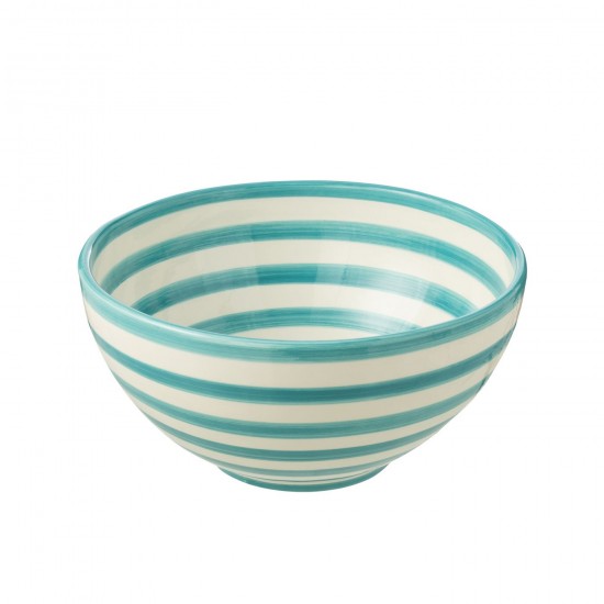 Jline Bowl Granada Stripes High Ceramic White Aqua Large schuessel schale.