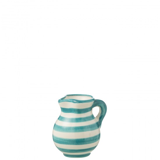J Line Pitcher Granada Stripes Ceramic White Aqua Small crockery series Dinnerware.