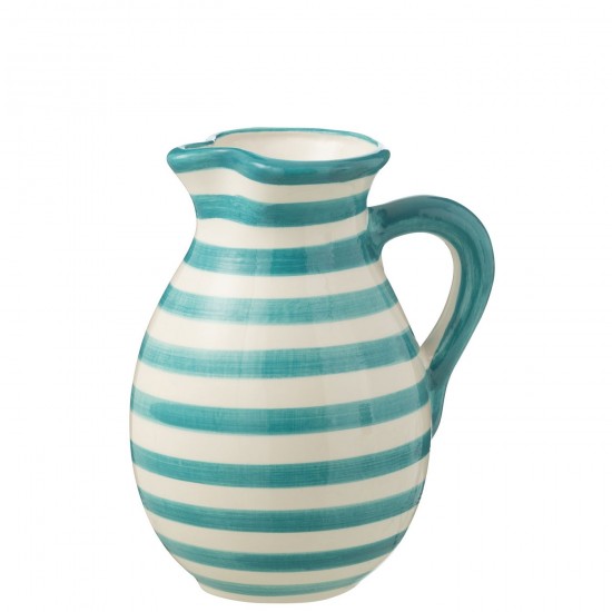 Jline Pitcher Granada Stripes Ceramic White Aqua Large Geschirrserie essgeschirr.