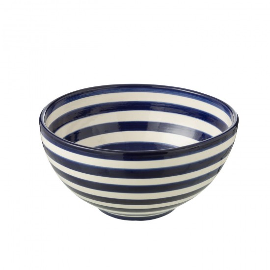 Jline Bowl Granada Stripes High Ceramic White Cobalto Blue Large schuessel schale.