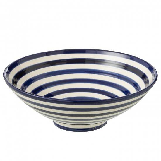 Jline Lebrillo Bowl Granada Stripes Ceramic White Cobalto Blue Geschirrserie essgeschirr.