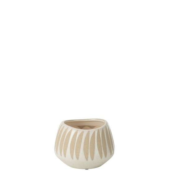J Line Flowerpot Kai Stoneware Beige White Small flowerpots.