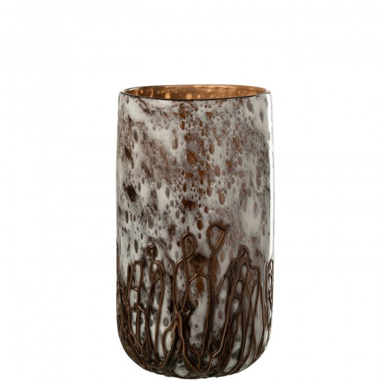 J Line Vaso Candeliere Petra Vetro Marrone Bianco Small Jarrón Portavela Petra Cristal Marrón Blanco Pequeño.
