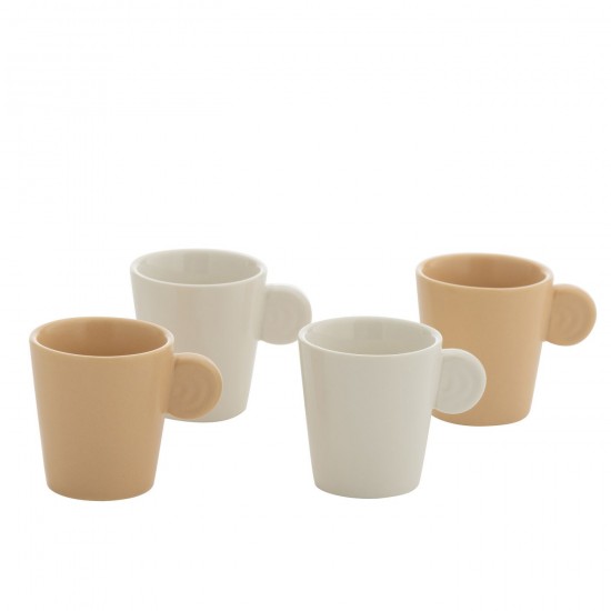 J Line Scatola 4 Tazze Ceramica Crema Bianco Caja De 4 Tazas Cerámica Crema Blanca.