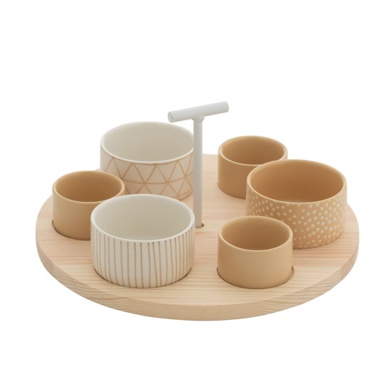 Jline Tapas Set 6 Sets Tablett Holz Dose Creme Weiss aperitif schale.