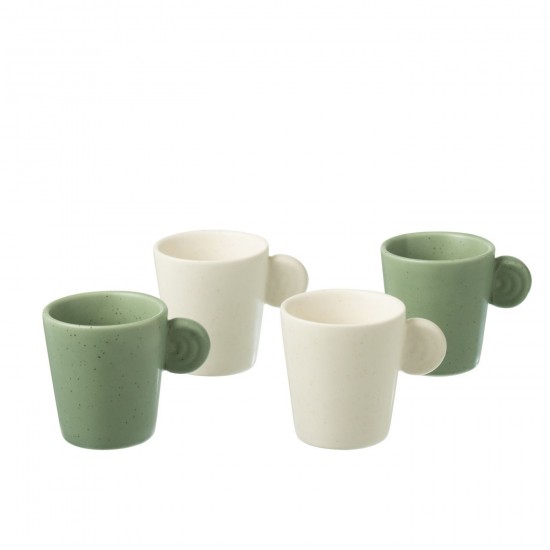 J Line Scatola 4 Tazze Da Cafe Con Manico Ceramica Verde Bianco Caja De 4 Tazas De Café Asa Cerámica Verde Blancas.