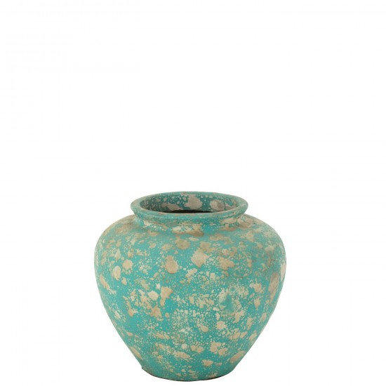 J Line Flowerpot Antique Round Cement Azur flowerpots.