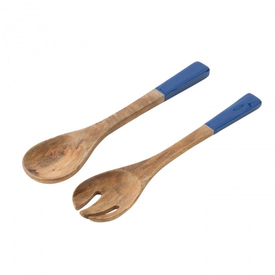 J Line Set Of 2 Salad Server Mango Wood Blue Natural crockery series Dinnerware.