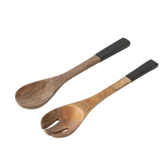 J Line Set Of 2 Salad Server Mango Wood Black Natural crockery series Dinnerware.