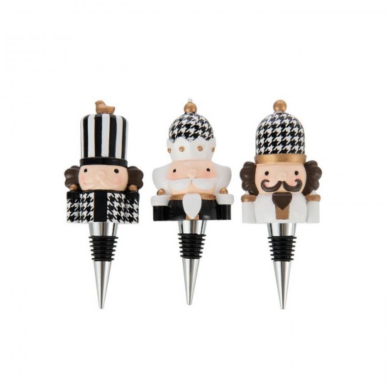 J Line Box Of 3 Bottle Stopper Pied De Poule Limepowder Black White bottle caps.