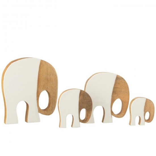 Jline Set Von 4 Elefant Modern Mango Holz Weiß Naturell Tiere.