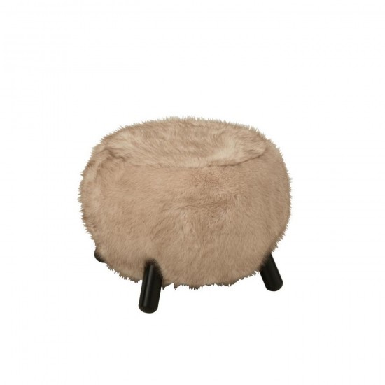 J Line Sgabello Fur With Wooden Legs Legno Taupe Taburete Fur With Wooden Legs Madera Topo.