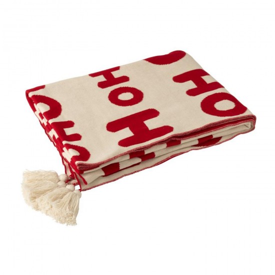 J Line Coperta Hohoho Poliestere Rosso Natale Bianco Funda Hohoho Poliéster Rojo Navidad Blanco.