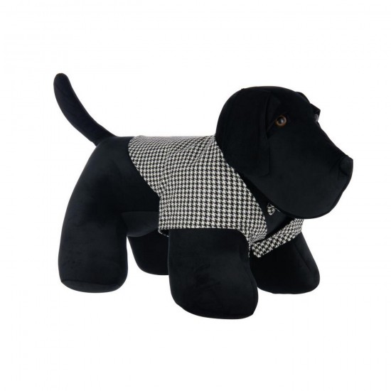 J Line Doorstop Dog Pied De Poule Polyester Black White doorstops.