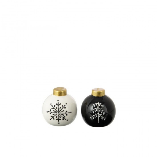 J Line Salt Pepper Christmas Ball Round Dolomite Black White sets salt and pepper.