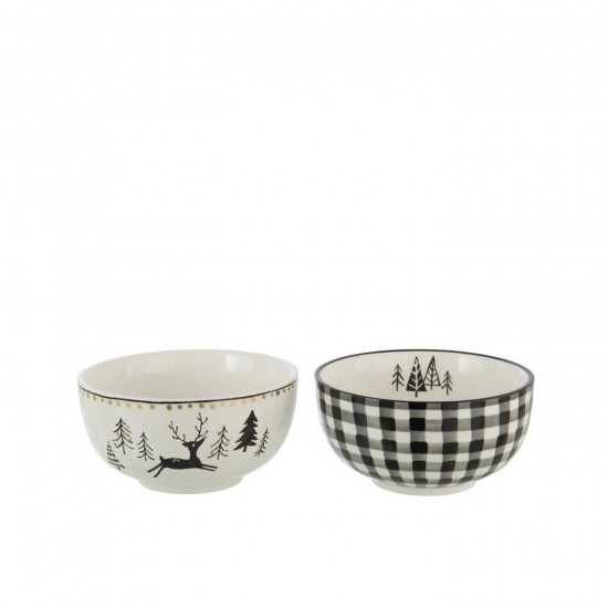 J Line Bowl Dolomite White Black Assortment Of 2 bowls round dish.