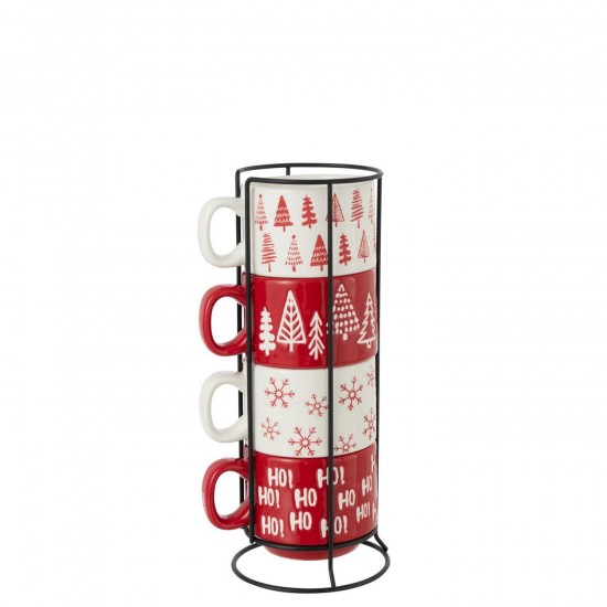Jline Caja De 4 Taza Navidad Dolomita Blanco Rojo Navidad.