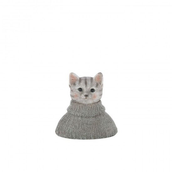 Jline Katze Bust Sweater Polyresin Grau Blau Weiß katzen.