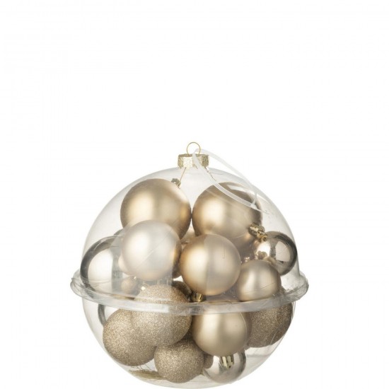 J Line Box Of 24 Christmas Bauble Plastic Champagne Colored box of baubles.