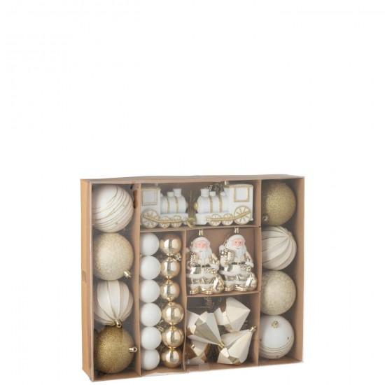 J Line Box Of 55 Christmas Bauble Plastic Gold Colored White box of baubles.