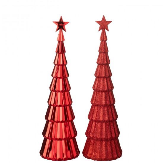 J Line Tree Star Plastic Christmas Red Assortment Of 2 x mas christmas trees on foot.