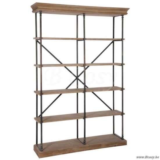 J Line Jline Scaffale Croce 6 Ripiani Metallo Legno Naturale Nero Estanteria Cruz 6 Estantes Metalico Madera Natural Negro