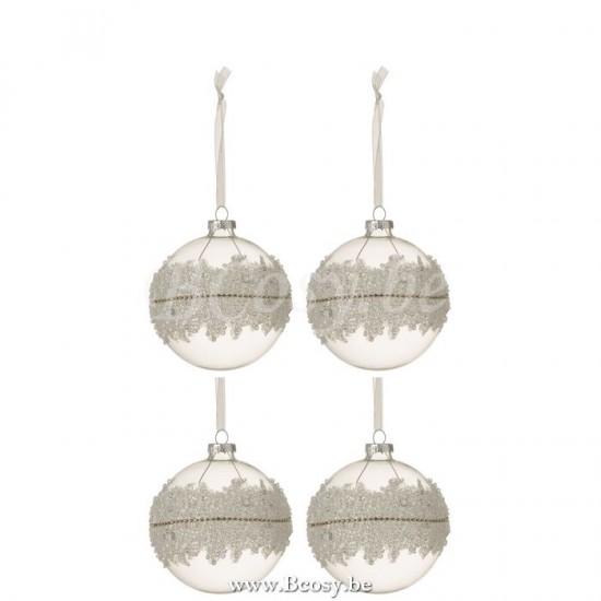 J Line Jline Box Of 4 Christmas Baubles Sugar Middle Diamonds Line Glass Clear Medium box of baubles