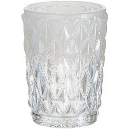 J Line Jline Teelichthalter Kariert Glas Weiss Transparent L 6X6X9Cm t lichthalter teelichtleuchter teelichte