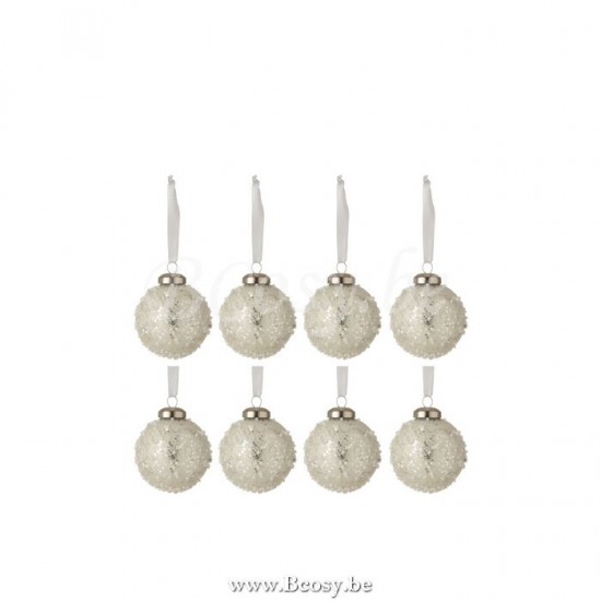 J Line Jline Box Of 8 Christmas Baubles Pearl Glass White Silver Small box of baubles