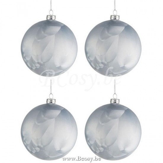 J Line Jline Box Of 4 Bauble Glass Mat Ice Blue Medium 10Cm box of baubles