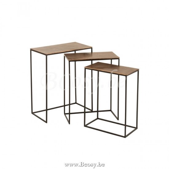 J Line 7590 Set Van Drie Bijzettafel Rechthoek Aluminium Roest 53 geneste salontafels bijzettafels koffietafels