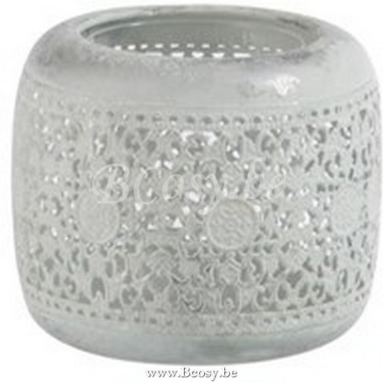 J Line Jline Tea Light Holder Round Oriental Metal Glass White Silver Large tea lights holders