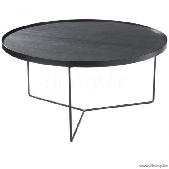 tables de salon basse Jolipa Jline Table Gigogne Ronde Bois Metal Marron Fonce Large