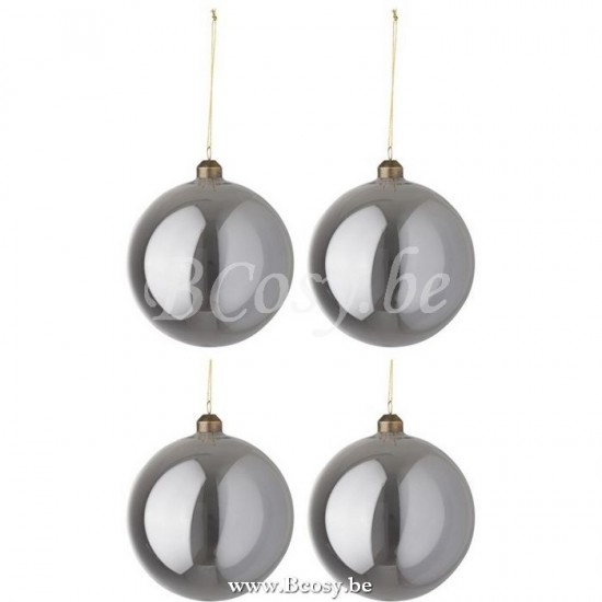 J Line Jline Box Of 4 Christmas Ball Smooth Glass Pearl Grey Large box of baubles