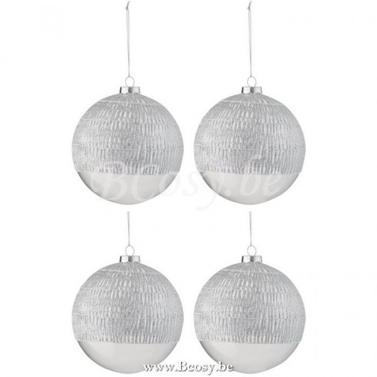J Line Jline Box Of 4 Christmas Ball Line Glass Transparent Silver Large box of baubles