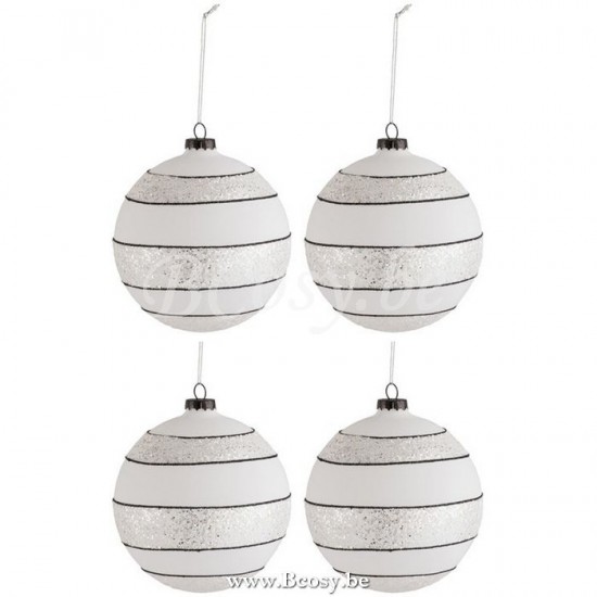 J Line Jline Box Of 4 Christmas Ball Stripes Glitter Glass Black White Large box of baubles