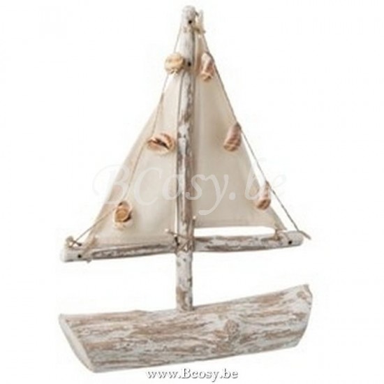 J Line Jline Boat Sails Shells Branches Fir Wood White Wash Small fishing boats
