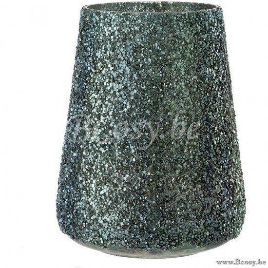 J Line 95279 Windlicht Glitter Glas Donkergroen Large 23H windlichten