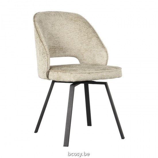 LABEL51 Eetkamerstoel Lewis Beige Elegance Zwart Metalen Frame.